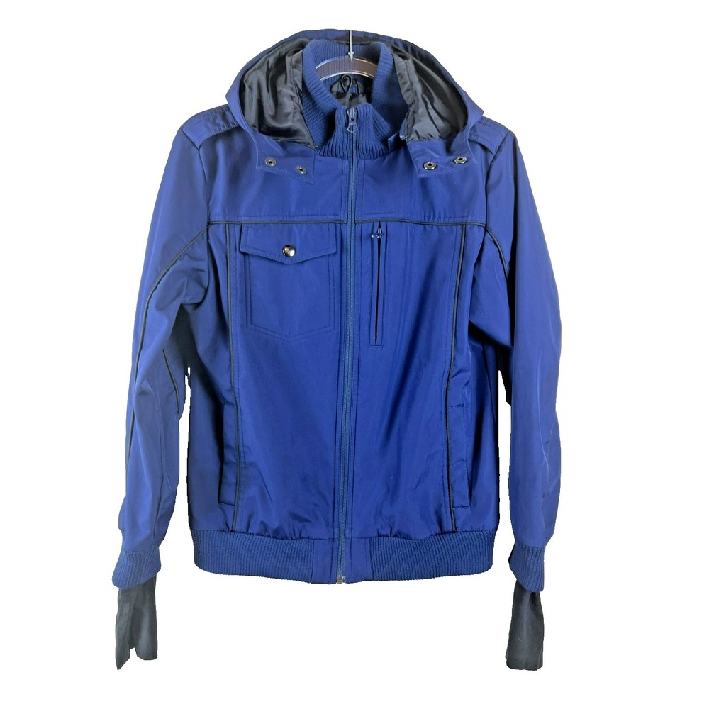 Baubax Travel Bomber‎ Jacket Medium Blue Full Zip Hooded Tech Utility Coat